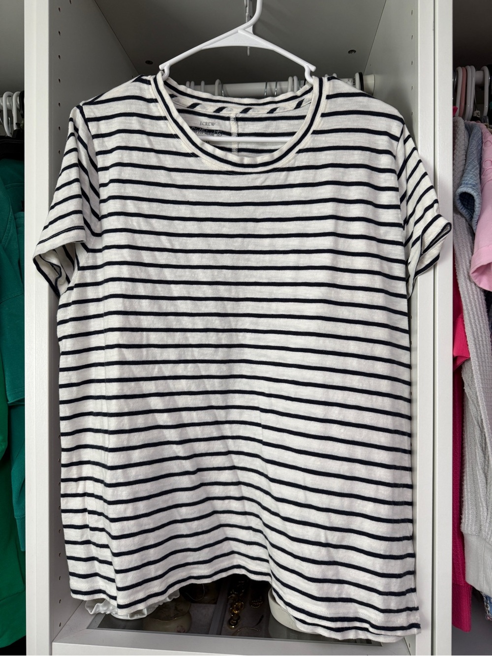 J. Crew White Tee with Navy Horizontal Stripes